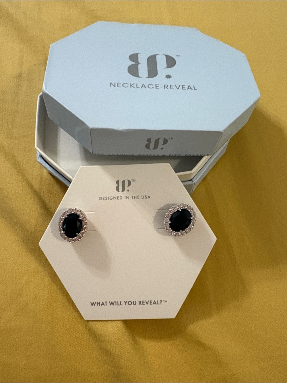 bp Black Crystal Halo Stud Earrings with Rose Gold Accents